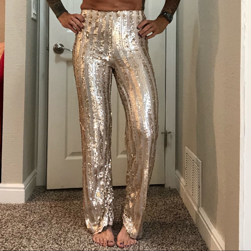 Blush & silver sequin pull on pants S